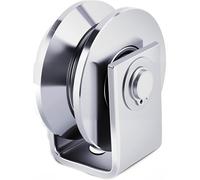 Chiloskit Bloque de polea resistente con soporte para cuerda, acero inoxidable 304 de 2 pulgadas, rodamiento de rueda de acero inoxidable 304 con guía de ranura en V, sistema de ruedas para levantar