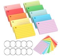 Chiluxendo 1000 PCS Flashcards, Tarjetas Estudio A8, Flash Cards, Fichas de Revisión, Vocabulario Tarjeta Notas, Papel Cartulina, con 10 Anillas Encuadernación para Escolar Oficina Hogar (10 Colores)