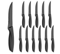 Chiluxendo 12 Piezas Cuchillos Carne, Cuchillos de Mesa Acero Inoxidable, Cuchillo Sierra con Mango de Polipropileno, Cuchillos Chuleteros Afilada, Cuchillo Chuletero, Apto para Lavavajillas(Negro)