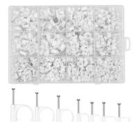 Chiluxendo 500x Clips de Cable Redondos + 200x Abrazaderas de Cables Cuadrado, Grapas Cable Pared, Clip Sujetacables con Clavos de Fijación, Abrazadera de Clavo, 4mm/5mm/6mm/8mm/10mm, Blanco