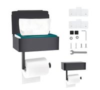 Chiluxendo Portarrollos Papel Higienico, Colgador de Baño, Porta Rollos Higiénico Sujetarrollos Sin Taladro, Soporte Portarollo Adhesivo Negro, con el Teléfono Móvil Estante de Almacenamiento