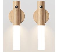 Chilvane Luz con sensor de movimiento para interiores, lámpara de pared de madera, recargable, portátil, magnética, funciona con pilas, luz nocturna LED para niños, baño, armario, dormitorio, madera