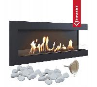 KRATKI Delta 1200 Chimenea de Esquina Derecha de bioetanol + Embudo + guijarros Montaje en Pared o instalación empotrada l Acristalamiento, Biocontainer 1,4 l, TÜV Acero, 48 x 120 cm, Negro