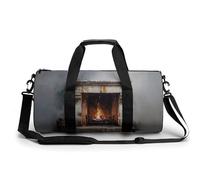 Chimenea con llamas ardiendo bolsa de viaje para gimnasio para mujeres y hombres, bolsa de lona cilíndrica con correa para el hombro