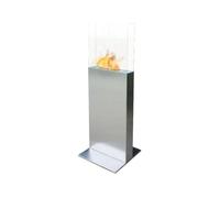 Chimenea de etanol de diseño alargado fabricado en acero inoxidable y cristal de vidrio templado y una base de 45x50cm