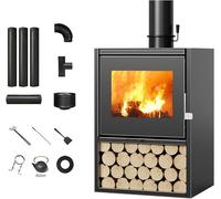 Chimenea de Hierro Fundido,Estufa de Leña Camping,Chimenea para Calefacción Doméstica,Estufa Portátil de Hierro para Camping,Área de Cobertura 30-60㎡,Negro,60cm×49cm×85cm