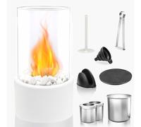 Chimenea de Mesa con 2 Cámaras de Combustión y Piedras Decorativas, Chimenea Bioetanol Mesa Interior y Exterior Hoguera Portátil Chimenea de Bioetanol Sobremesa para Decoración de Balcón, Blanco