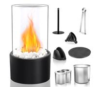 Chimenea de Mesa con 2 Cámaras de Combustión y Piedras Decorativas, Chimenea Bioetanol Mesa Interior y Exterior Hoguera Portátil Chimenea de Bioetanol Sobremesa para Decoración de Balcón, Negro