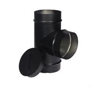 Chimenea de ventilación de 3 vías para quemadores de leña 100 mm de acero | Diseño de ventilación de 3 vías, tamaño de 100 mm, acero inoxidable negro, resistente a altas temperaturas