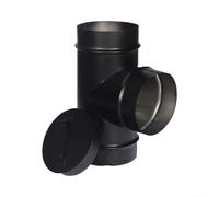 Chimenea de ventilación de 3 vías para quemadores de leña de acero de 100 | Diseño de ventilación de 3 vías, tamaño de 100 mm, acero inoxidable negro, resistente a altas temperaturas