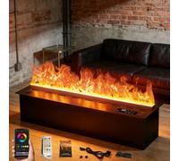 Chimenea eléctrica 3D Moderna, Inserto de Vapor de Agua 128 Colores de Llama Personalizables, Panel Ultra-Delgado 3mm, App/Mando, Recarga de Agua Auto, Interfaz táctil - Residencia, Hotel(9Col,1.2m)
