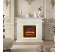 Chimenea eléctrica, chimenea LED, fuego decorativo de chimenea, lámpara de chimenea con control táctil, efecto de llama realista, independiente con calefacción, ajuste de brillo, 101 x 34,5 x 88,8 cm