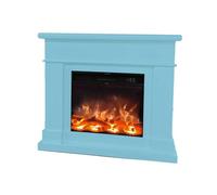 Chimenea eléctrica con inserto eléctrico 1500 con efecto de llama superrealista y revestimiento de madera mdf azul turquesa. chimenea de diseño con mando a distancia. hecho de madera mdf de alta calid