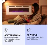 Klarstein Chimenea Electrica Pared, Estufa sin Leña de Interior, Chimeneas Electricas Decorativas 1800W, Llama LED, Chimenea Decorativa Falsa, Mando a Distancia, Temporizador y Termostato Ajustable