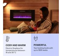 Klarstein Chimenea Electrica Pared, Estufa sin Leña de Interior, Chimeneas Electricas Decorativas 1800W, Llama LED, Chimenea Decorativa Falsa, Mando a Distancia, Temporizador y Termostato Ajustable