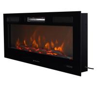 Chimenea eléctrica panorámica con salida de aire frontal. 2 potencias seleccionables. 3 niveles de intensidad de llama. programable semanalmente. simulación de leños incluidos.