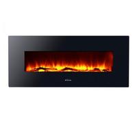 Chimenea eléctrica panorámica de cristal templado, en color negro. con efecto de fuego digital y pies. diseño de suelo. 128 cm