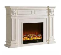 Chimenea eléctrica tradicional de madera tallada con repisa decorativa independiente Repisa de chimenea(Blanco)