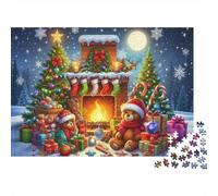 Chimenea Navidad Escena 1000 Piezas Cartón Mate Chimenea Ositos Peluche Rompecabezas para Adultos Encaje Preciso Regalo De Cumpleaños Entrenamiento Cerebral Relax 70x50cm/1000pcs