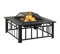 Chimenea Patio Acero 81x81x47 cm XXL | Tapa de malla de seguridad, té incluido, cuenco para bebidas heladas, jardín