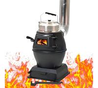 Chimenea portátil de hierro fundido con ventana de visualización de vidrio, diseño sin humo para calefacción interior y exterior, camping y cocina