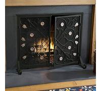 Chimeneas, Chimenea eléctrica, Pantalla Chimenea, Protector Chimenea, Pantalla clásica Chimenea Hierro Forjado con Hojas y Flores, Panel único, Puerta Vertical, Decoración sólida Negra, Cubierta Mall