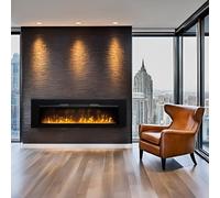 Chimeneas eléctricas de Pared ElectricSun Paula Mediana Vidrio Negro, con Sonido, L153xH45x16cm de Pared, de Suelo o empotrable