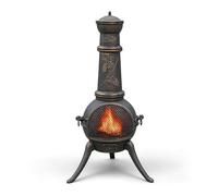 Chiminea de Hierro Fundido, Estufa de Leña for Terraza Jardín y Camping | Diseño Grabado de Uvas, Parrilla for Cocinar, Estufa de Tres Patas Estable, Barbacoa Jardín Calefacción Exter
