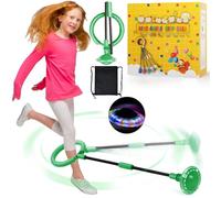 chimoo Bola de salto para niños con anillo al tobillo, para saltar y girar, plegable, bola de salto deportiva con rueda de luz, color lila intermitente, para niñas de 6, 7, 8, 9 y 10 años
