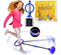 chimoo Bola de Salto para niños con Anillo al Tobillo, para Saltar y Girar, Plegable, Bola de Salto Deportiva con Rueda de luz, Color Intermitente, para niñas de 6, 7, 8, 9 y 10 años(Azul)