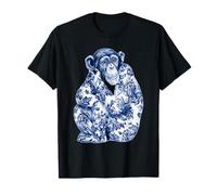Chimpancé Floral Vintage con Flores Delft Art Chinoiserie Camiseta