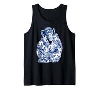 Chimpancé Floral Vintage con Flores Delft Art Chinoiserie Camiseta sin Mangas
