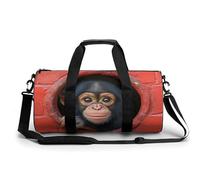 Chimpancé mirando a través de un agujero circular, bolsa de viaje para gimnasio para mujeres y hombres, bolsa de lona cilíndrica con correa para el hombro