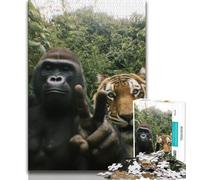 Chimpancé y Tigre: Selfie, Rompecabezas para Adultos, 1000 Piezas, Juego Familiar difícil, antiestrés, desafío difícil, Gran Regalo y Juguete, 50x75cm