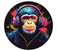 Chimpancés con Auriculares: Estilo Pop Art Vibrante 1000 Piezas Puzzle Juegos Creativos Rompecabezas Redondo Presión Reducida Juguetes Familiar Puzzle Difícil 1000pcs (67.5x67.5cm)