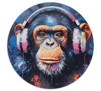 Chimpancés Que Usan Auriculares - Estilo Abstracto de Arte Pop 1000 Piezas Puzzle para Adultos Y Niños Rompecabezas Redondo Presión Reducida Juguetes Familiar Puzzle Difícil 1000pcs (67.5x67.5cm)