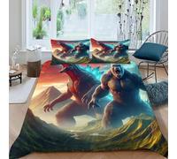 Chimpancés y Godzilla Funda De Edredón Monstruo Gigante 3D Microfibra Ropa De Cama 2 Fundas De Almohada, para Niños Y Hombres Decoración del Dormitorio Double（200x200cm）