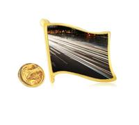 China City Car Night Art Deco Fashion Golden Metal Flag - Pin de solapa