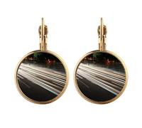 China City Car Night Art Deco Fashion - Pendientes de gota dorados con clip sin perforación