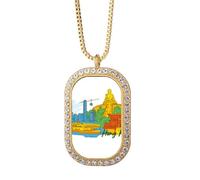 China Hong Kong Victoria - Collar de acuarela con colgante de diamante y cristal dorado