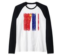 China, Tailandia, Media Bandera, raíces tailandesas Chinas Camiseta Manga Raglan