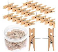 Chinchetas con Clips de Madera,50 Piezas Clips Chinchetas Tachuelas,Pinzas de Madera,Pinzas de Madera con Alfileres de Empuje de Papel para Oficina,Escuela,Hogar（3.5 * 0.7cm）