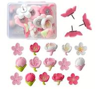 Chinchetas de metal de plástico reutilizables para pizarra, tachuelas multifuncionales con caja, chinchetas de flores rosas 3D, suministros escolares de oficina (30 unidades con caja)