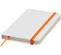 Chinchilla® AUTHOR Cuaderno A6 naranja-blanco | para conferencias y escritorio | 80 hojas rayadas | 70 g/m² | banda elástica de colores y marcador integradom | esquinas redondeadas