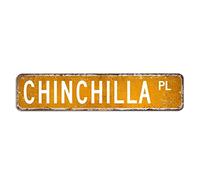 Chinchilla Street Sign Hunting Fishing Animal Metal Sign 10.2 x 45.7 cm Custom Rust-Proof Metal Wall Art Retro Placa Cartel de lata para Café, Bares, Pubs, Cueva de Hombre