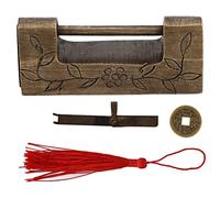 Chinese Antique Lock, Horizontal Padlock with Retro Classic Pattern, Solid Brass Decorative Lock for Jewelry Boxes Gift Boxes Cabinets and Collectibles, Includes Key