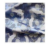 Chinese Brocade Fabric Traditional, Tela cheongsam japonesa de color azul con patrón grulla brocado satén poliéster, 75cm ancho