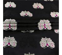 Chinese Brocade Fabric Traditional, Tela de satén brocado con estampado mariposas, bordado, estilo chino, 100x150cm, multicolor(Black Rose Red)