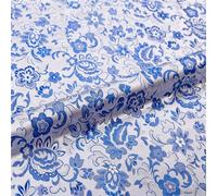 Chinese Brocade Fabric Traditional, Tela de vestido chino con bordado flor cerezo, brocado seda satinada, 100cm x 70cm, Multicolor(Blue on White)