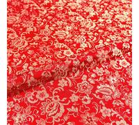 Chinese Brocade Fabric Traditional, Tela de vestido chino con bordado flor cerezo, brocado seda satinada, 100cm x 70cm, Multicolor(Red Gold)